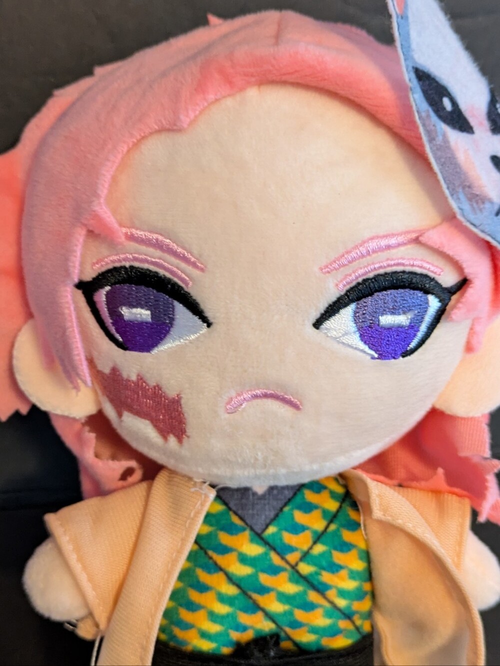 Sabito Demon Slayer Pink-Haired Anime Plush Doll with Mask and Patterned Outfit